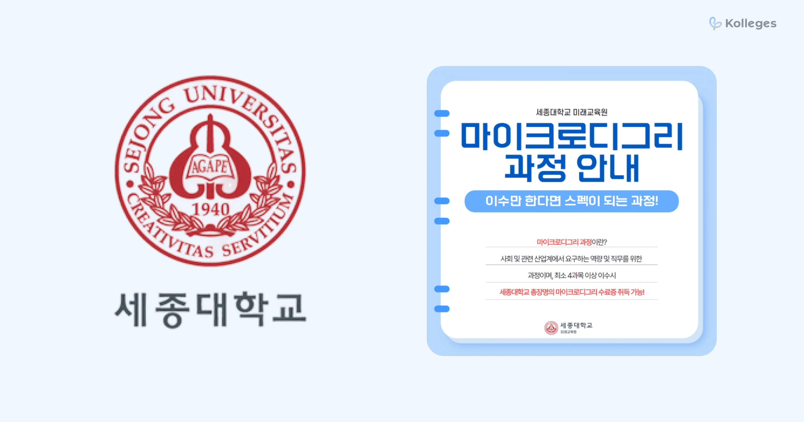 세종대학교의 유형별로 세분화된 9~15학점 마이크로디그리 운영 사례