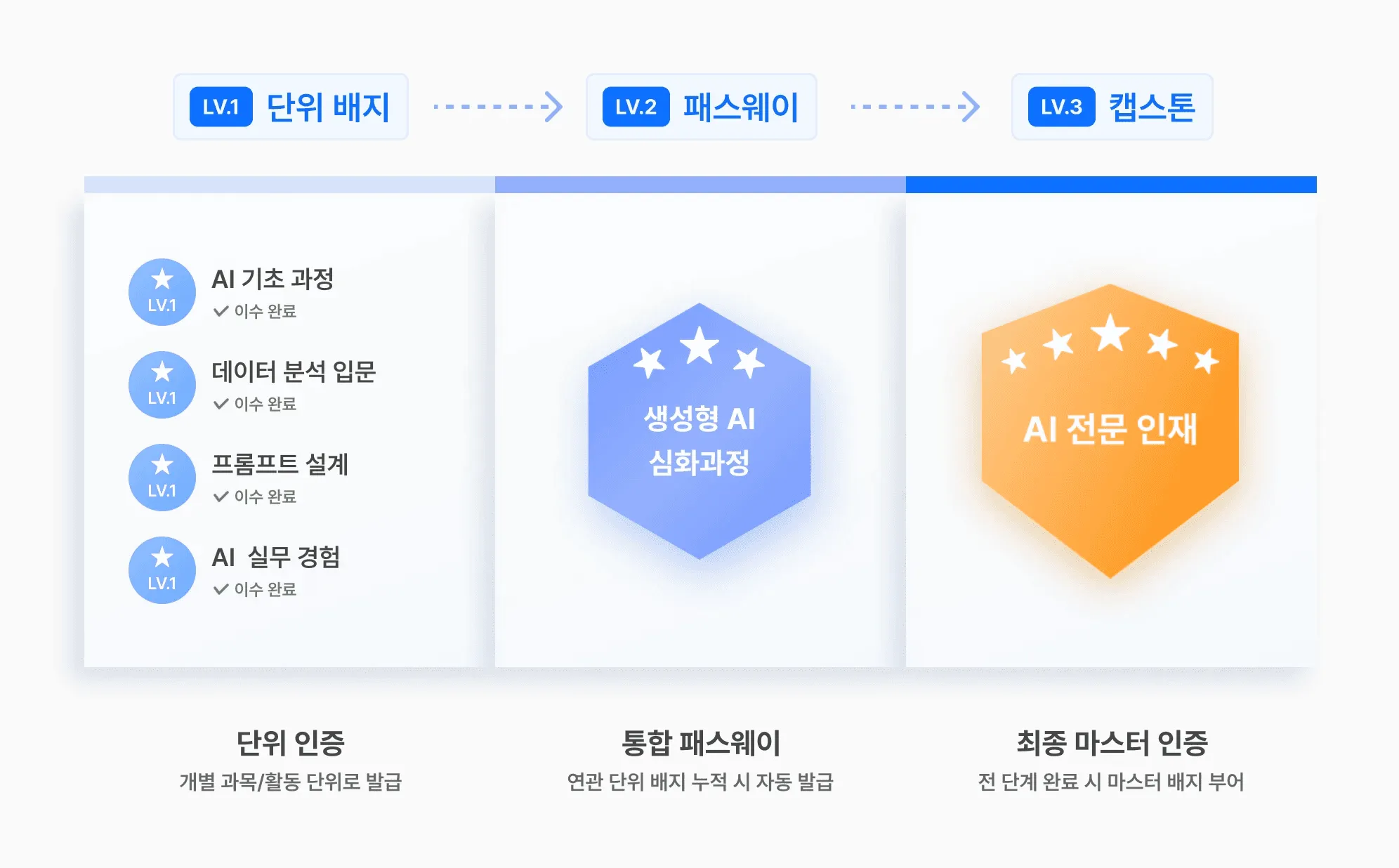 역량 배지·과정 배지·통합 배지 세 가지 발급 단위 설계 구조