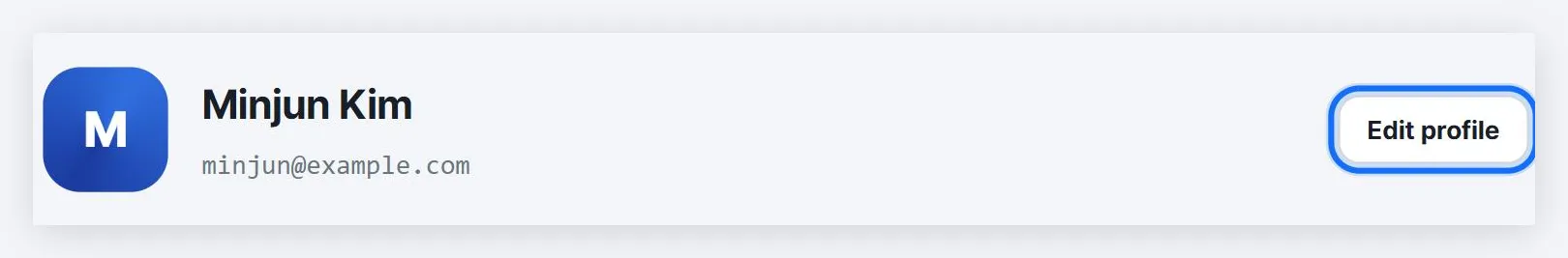 Figure 2. badge wallet account and security screen with the Edit profile button that opens display name settings